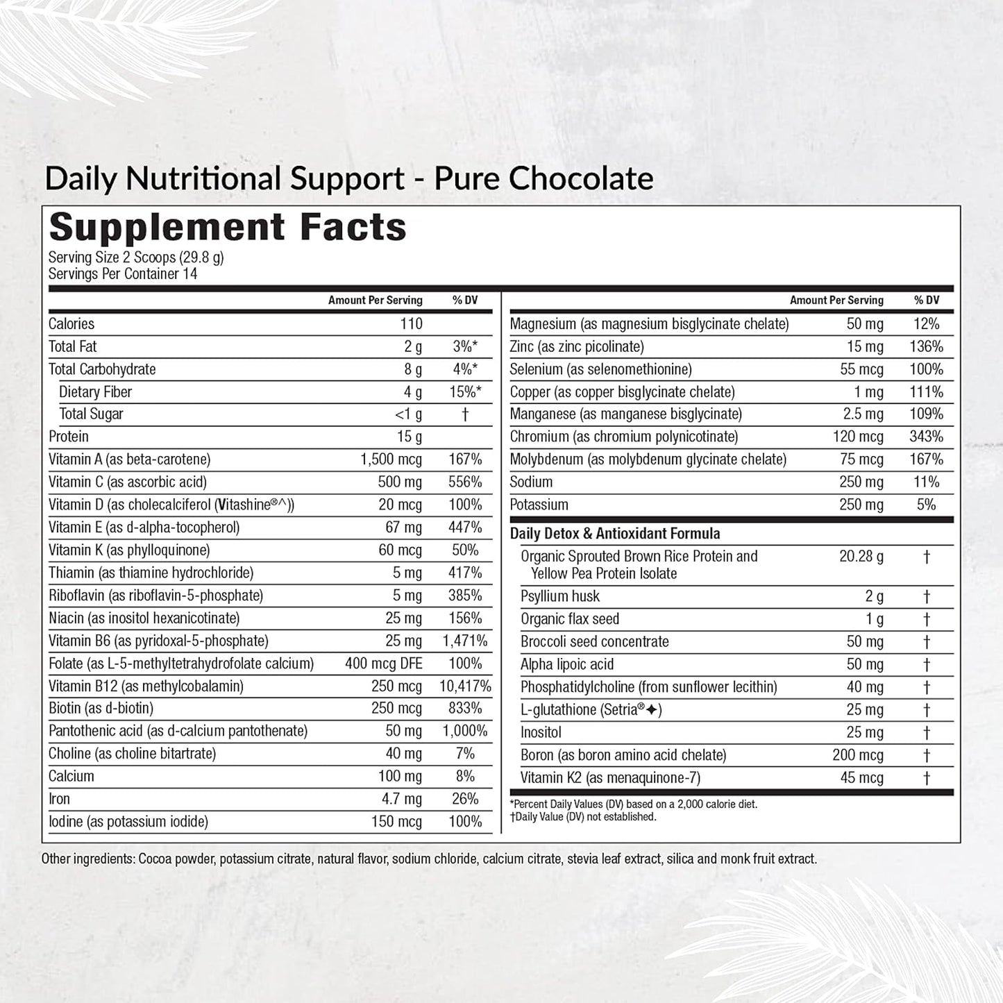 Organic Plant-Based Protein Powder with Multivitamin for Daily Nutritional Support - Boost Energy, Mood, Gut Health, and Skin (Pure Chocolate, 14 Servings)