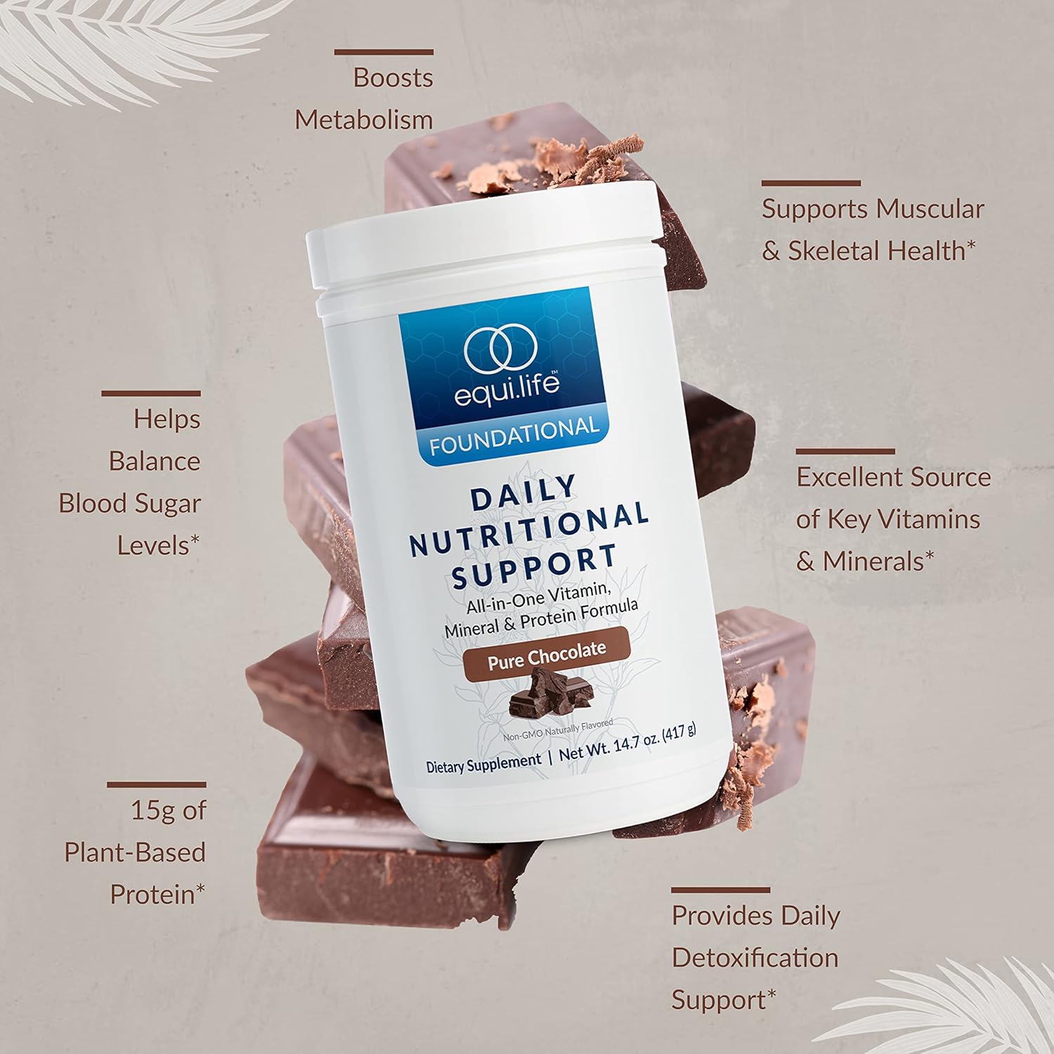 Organic Plant-Based Protein Powder with Multivitamin for Daily Nutritional Support - Boost Energy, Mood, Gut Health, and Skin (Pure Chocolate, 14 Servings)