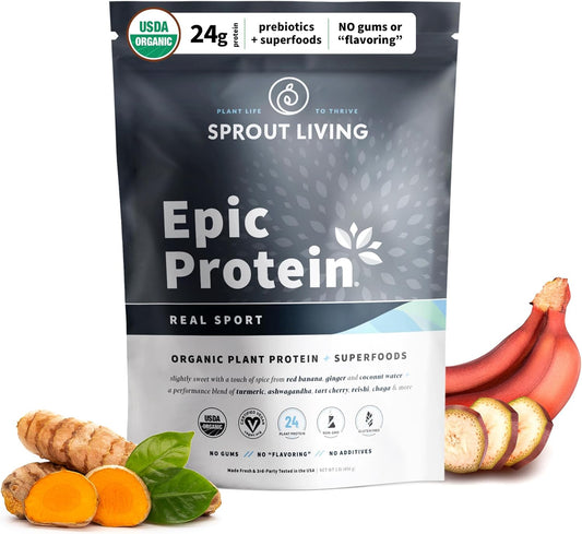 Organic Plant-Based Protein Powder with Superfoods for Recovery - 24g Protein | Vegan, Non-Dairy, Non-GMO, Gluten Free, Low Sugar - 1lb