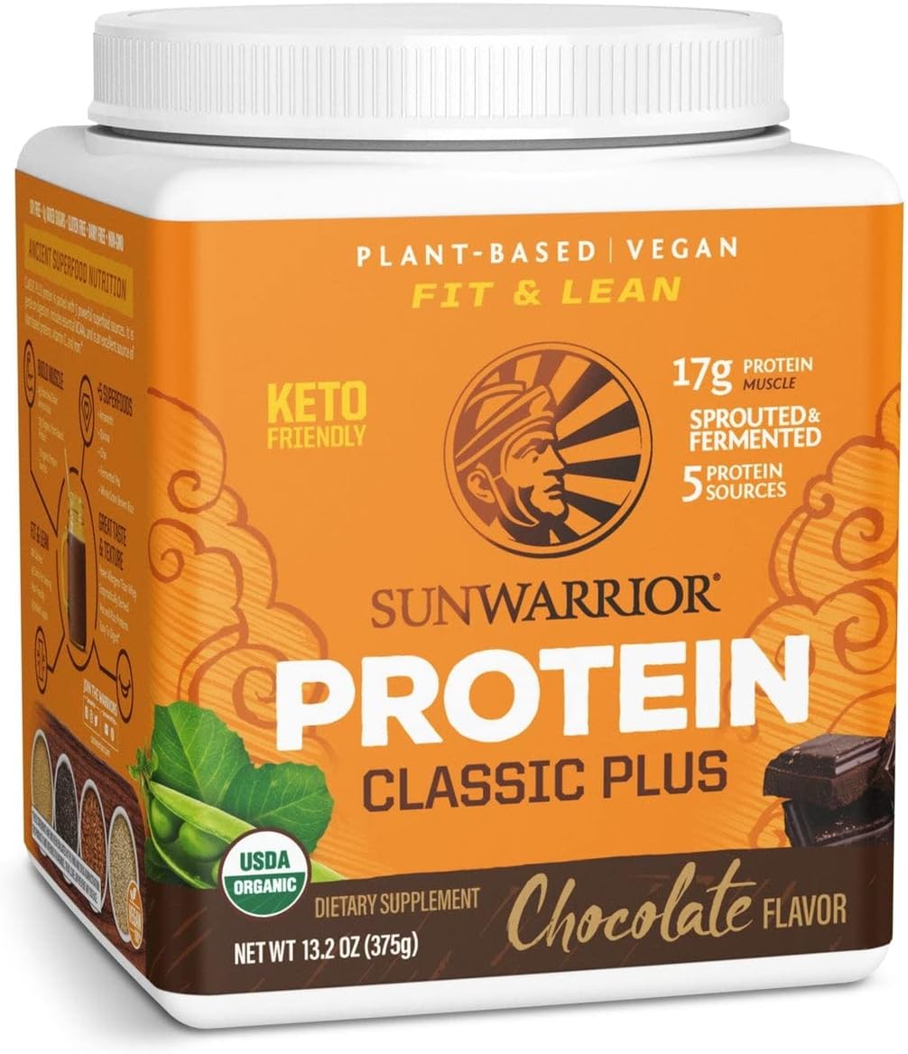 Organic Plant-Based Protein Powder with Superfoods - Chocolate Flavor | Sunwarrior Vegan Blend, Quinoa, Chia, Non-GMO, Dairy-Free, Gluten-Free | 15 Servings