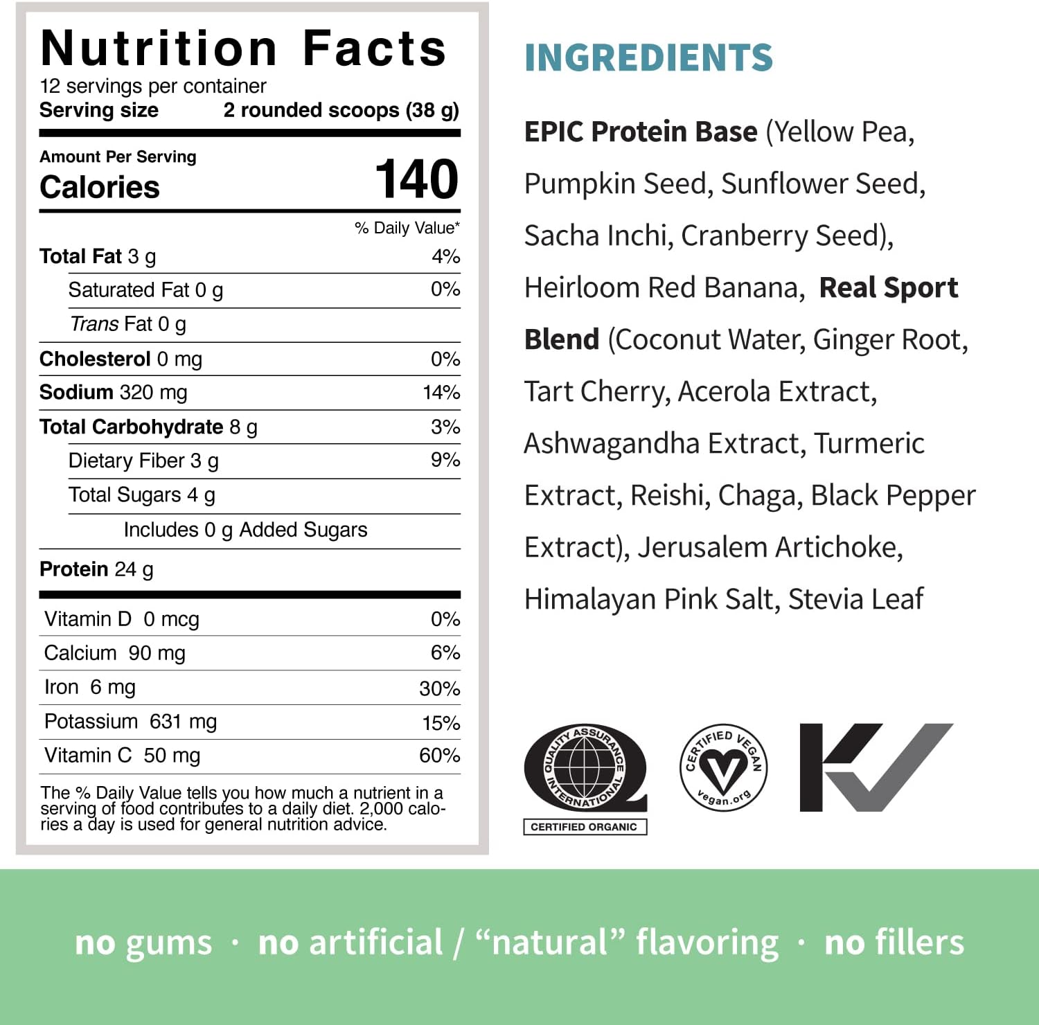 Organic Plant-Based Protein Powder with Superfoods for Recovery - 24g Protein | Vegan, Non-Dairy, Non-GMO, Gluten Free, Low Sugar - 1lb
