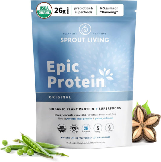Organic Plant Based Protein & Superfoods Powder - Unflavored Vegan Keto Drink Mix | Non-GMO, Gluten Free, Sugar Free (1 lb)