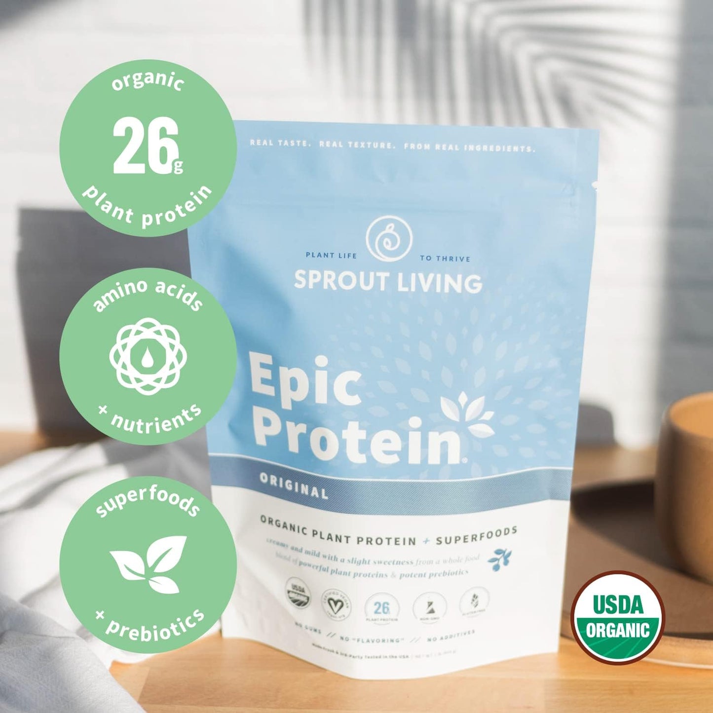Organic Plant Based Protein & Superfoods Powder - Unflavored Vegan Keto Drink Mix | Non-GMO, Gluten Free, Sugar Free (1 lb)