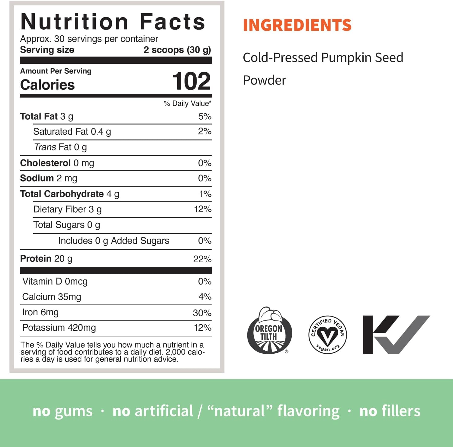 Organic Plant Based Pumpkin Seed Protein Powder - 20g Protein, No Artificial Sweeteners, Non-Dairy, Non-GMO, Vegan, Gluten-Free - 2 lb