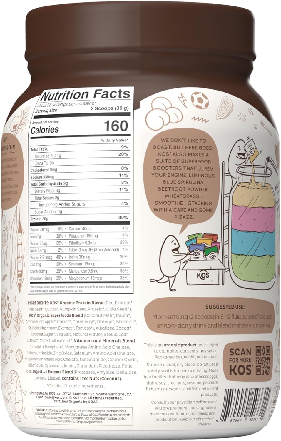 Organic Plant-Based Vegan Protein Powder, Chocolate Flavor, Keto-Friendly Meal Replacement with Vitamins & Minerals, Dairy-Free - 28 Servings