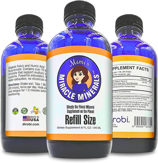 Organic Plant Derived Fulvic Acid Humic Acid Mineral Drops (8 oz) - Liquid Trace Minerals Supplement with 70 Ionic Minerals - Dirobi Mimi's Miracle Minerals