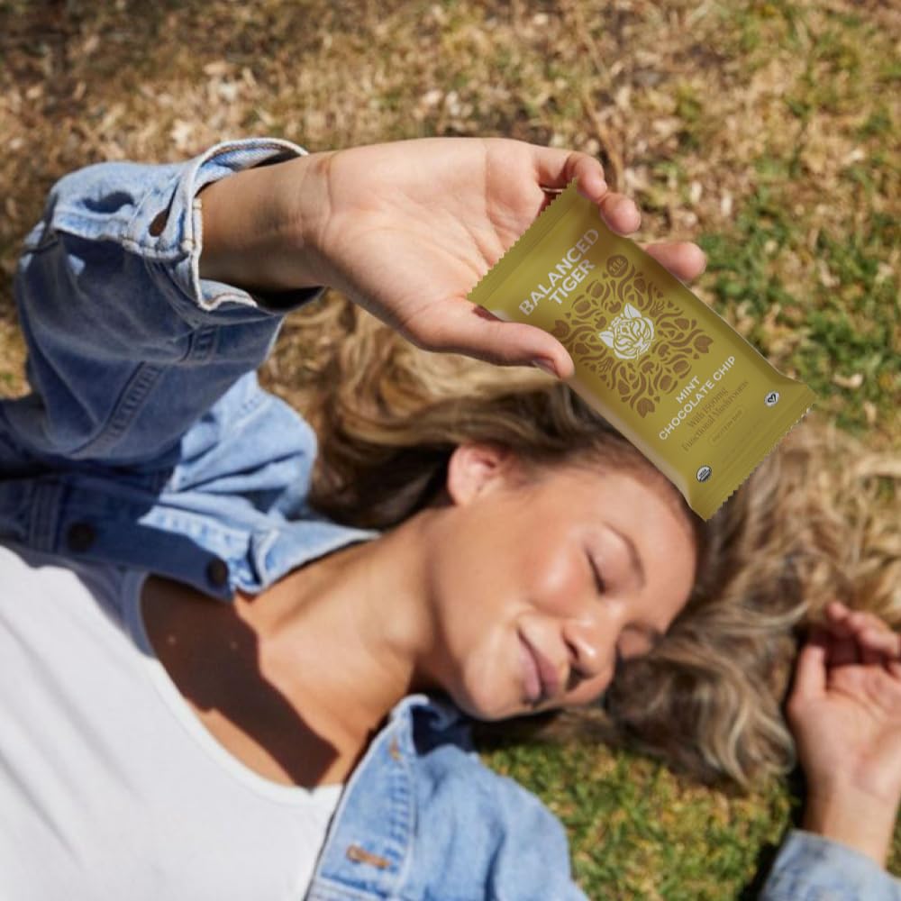 Organic Plant Protein Bars with Functional Mushrooms - USA Made Vegan Bars with Lions Mane, Chaga, Reishi & Cordyceps - Mint Chocolate Chip Flavor