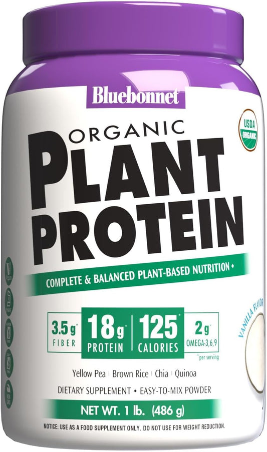 Organic Plant Protein Powder - 18g Protein, 3.5g Fiber - Chia, Quinoa & More - Non-GMO, Vegan, Kosher - USDA Organic - No Sugar - Gluten, Soy & Milk Free - 1 LB, Vanilla Flavor