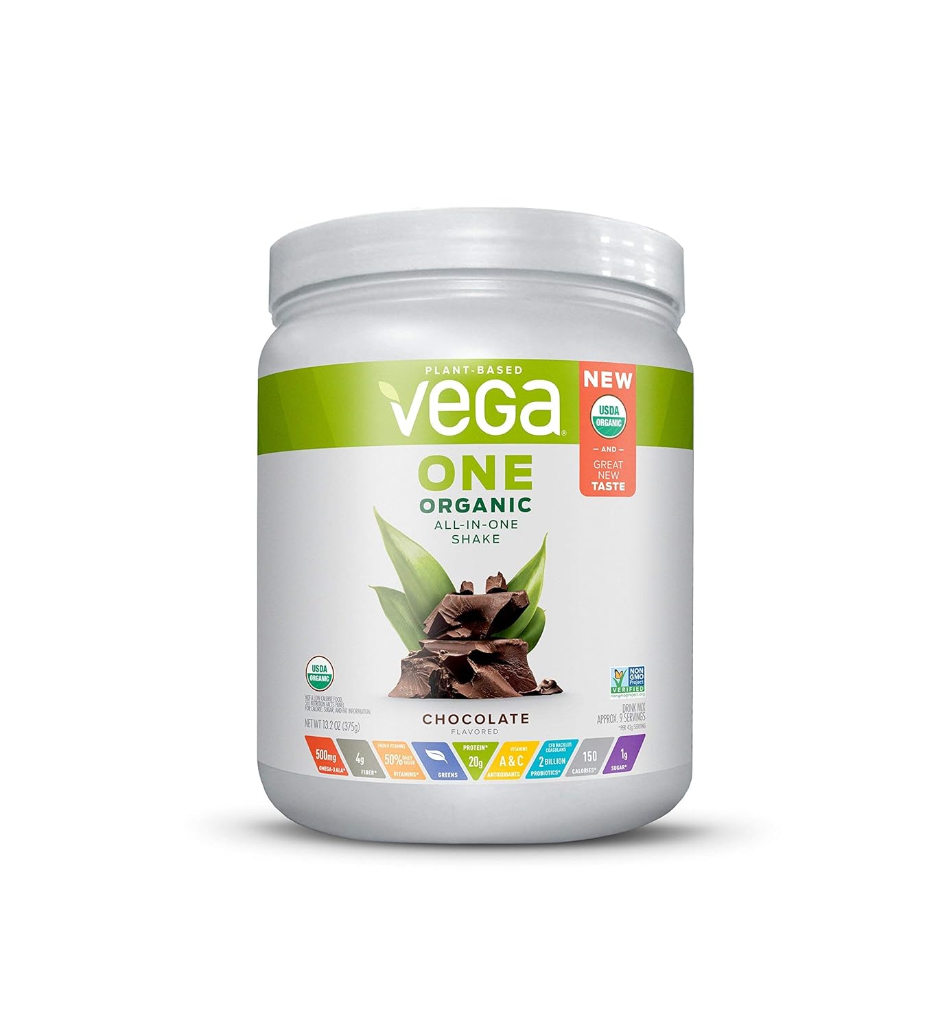Organic Plant Protein Powder Chocolate 13.2 oz - Vegan, Non-Dairy, Gluten-Free, Non-GMO