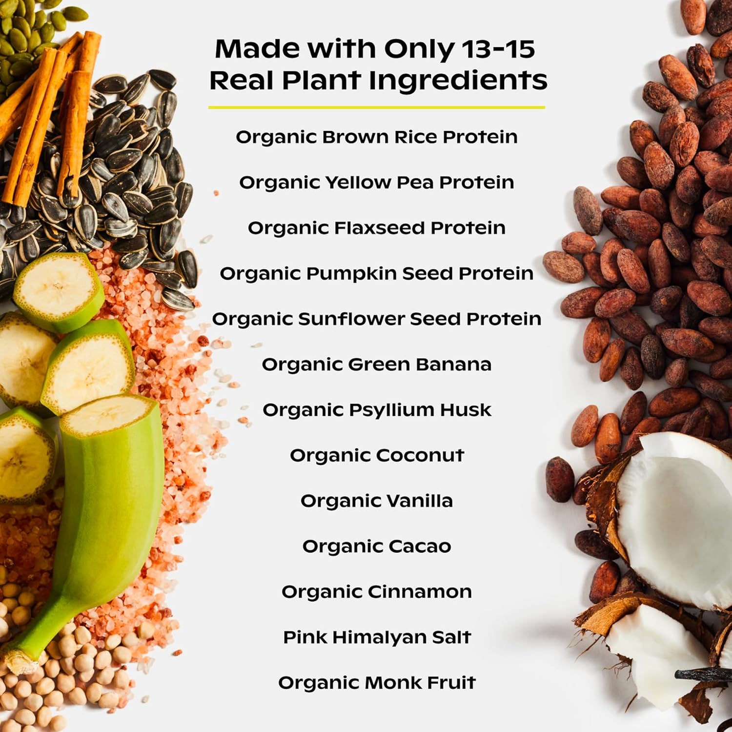 Organic Plant Protein with Prebiotics - 21g Vegan Protein, 5g Fiber, Psyllium Husk, Green Banana, Vanilla Bean Flavor - No Fillers