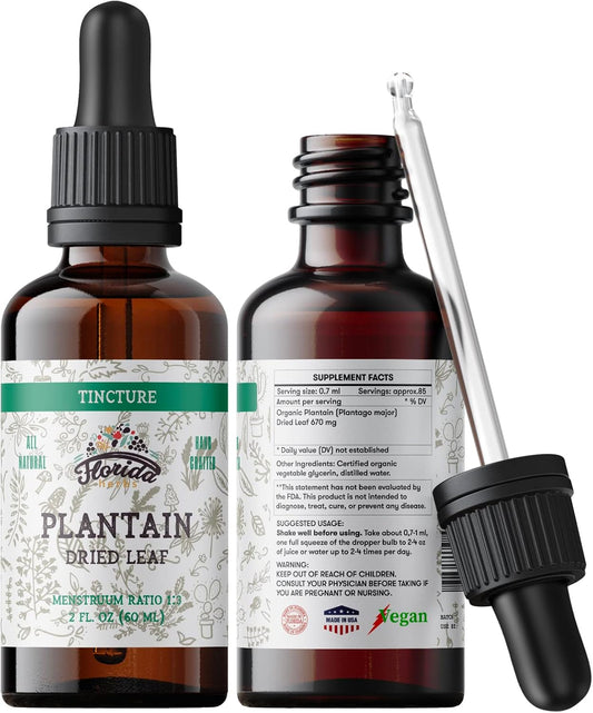 Organic Plantain Tincture 2 oz - Non-GMO Plantain Extract for Health - Cold-Pressed Plantain Leaf Supplement