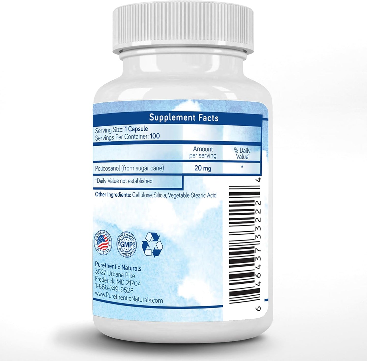 Organic Policosanol 20mg Capsules - Cardiovascular & Cholesterol Support - Antioxidant Protection - Pure Sugar Cane Extract - 100 Veg Caps