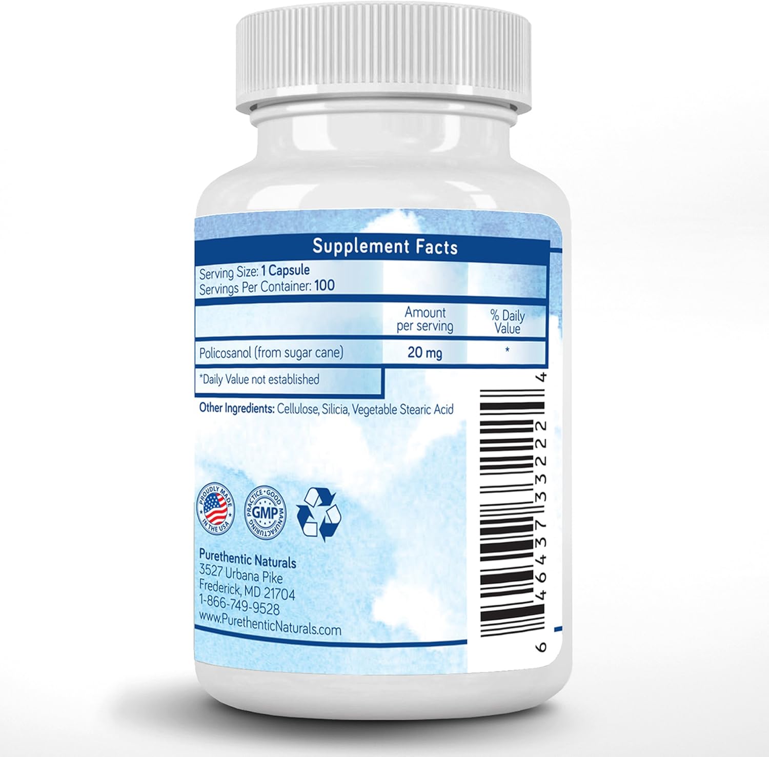 Organic Policosanol 20mg Capsules - Cardiovascular & Cholesterol Support - Antioxidant Protection - Pure Sugar Cane Extract - 100 Veg Caps