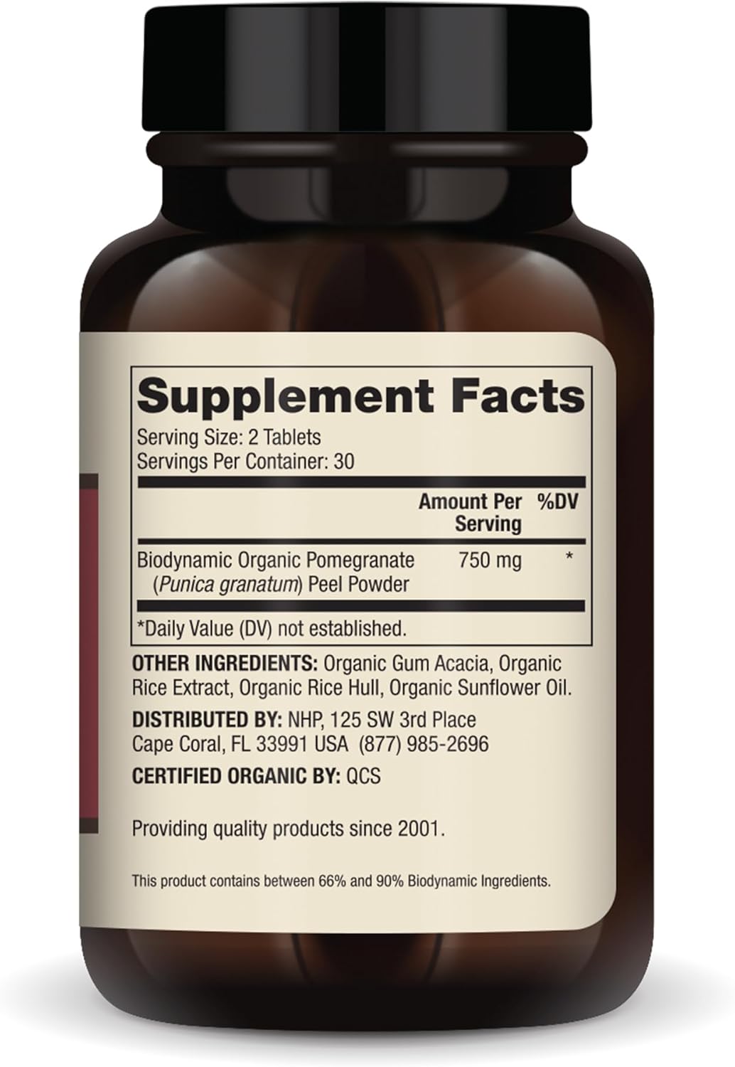 Organic Pomegranate Peel Tablets for Mitochondrial Health - 30 Servings, Non-GMO, Gluten-Free, Demeter Certified