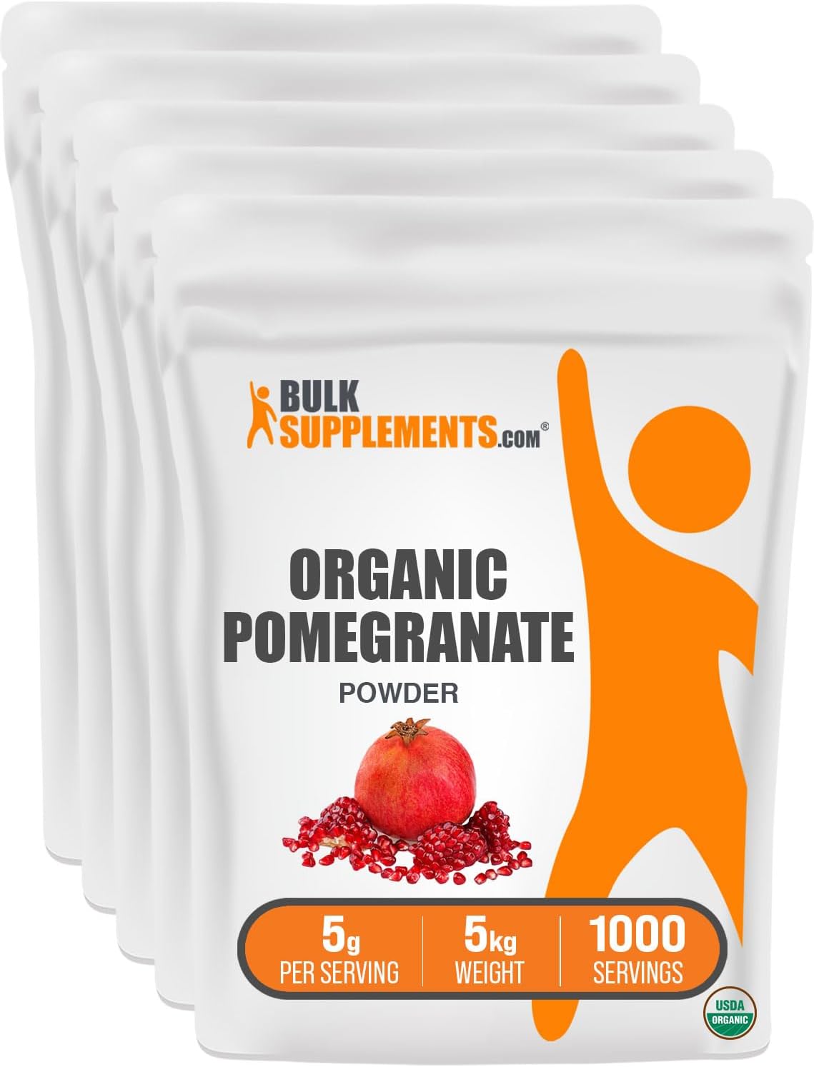 Organic Pomegranate Powder Supplement - Immune Support, Gluten-Free, 5g per Serving, 5kg (11 lbs), Pack of 5
