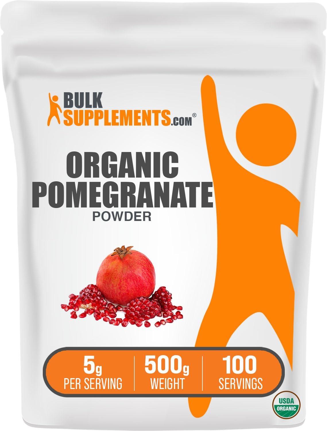 Organic Pomegranate Powder Supplement - Immune Support, Gluten-Free, 5g per Serving - 500g Pack (1.1 lbs)