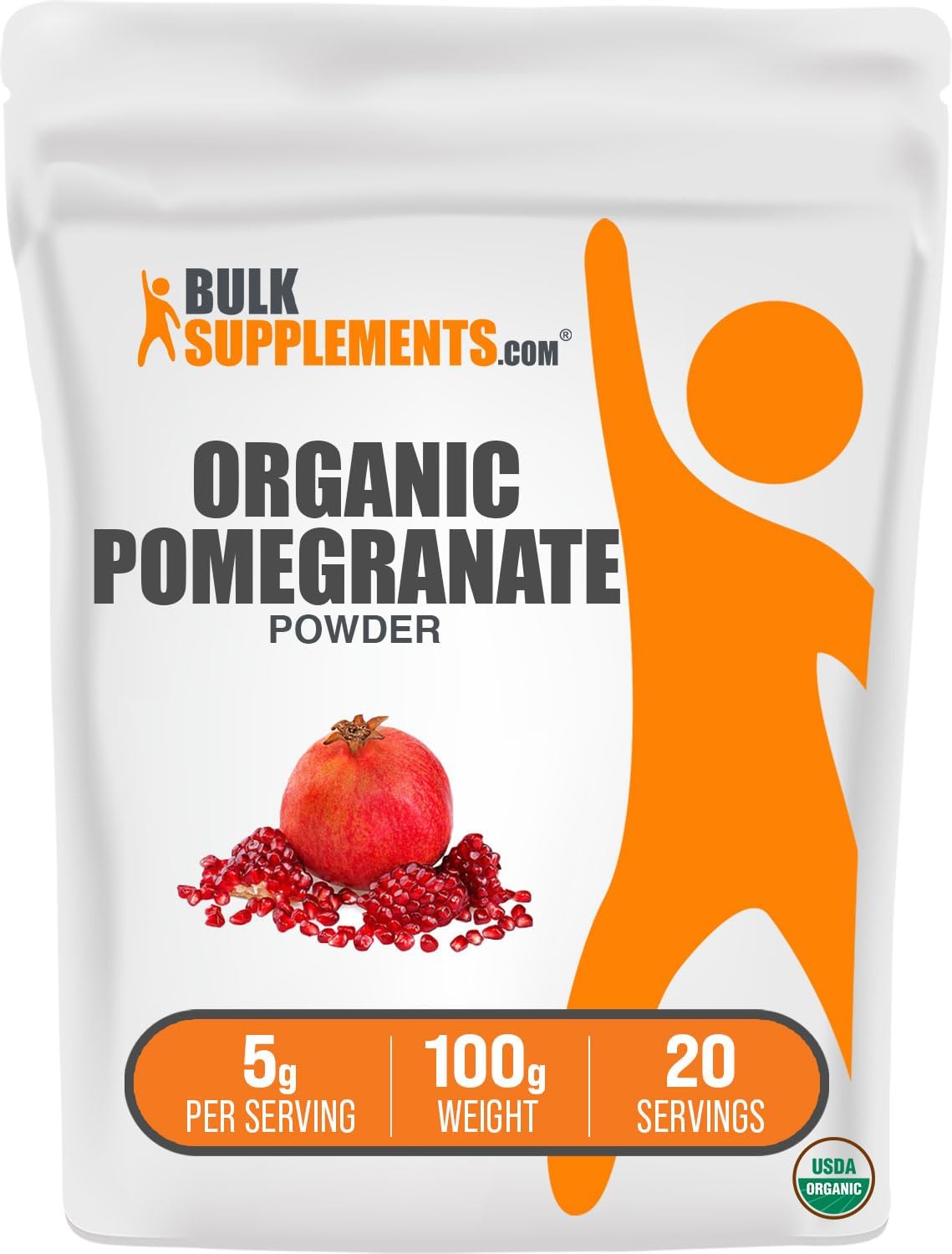 Organic Pomegranate Powder Supplement for Immune Support - Gluten Free, 5g per Serving - 100g (3.5 oz) Pack