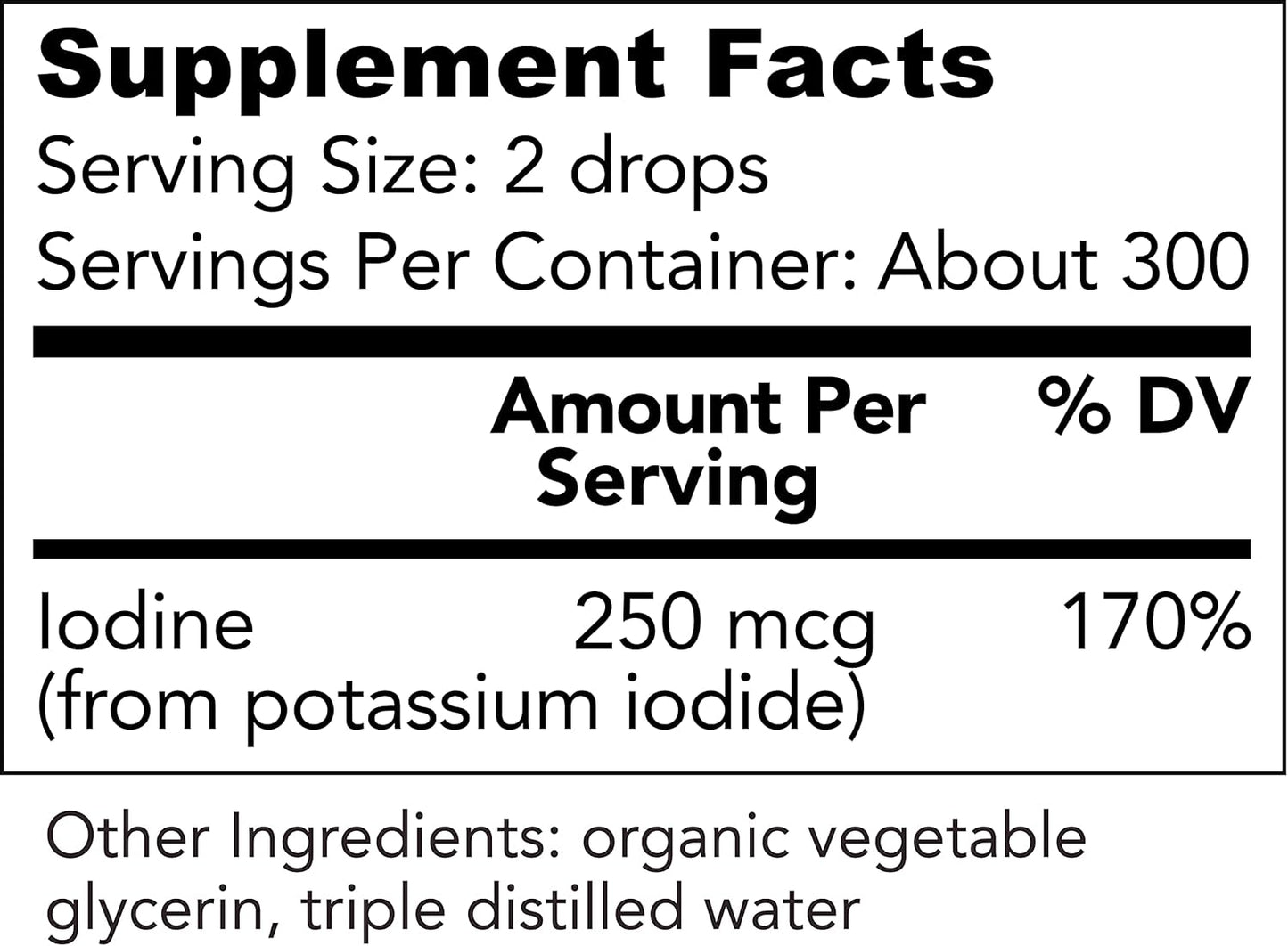 Organic Potassium Iodide Liquid Supplement 250 mcg - 2-Pack (1-Year Supply) - Supports Thyroid Gland, Iodine Levels - USDA Certified - More Bioavailable - 1 Fl Oz