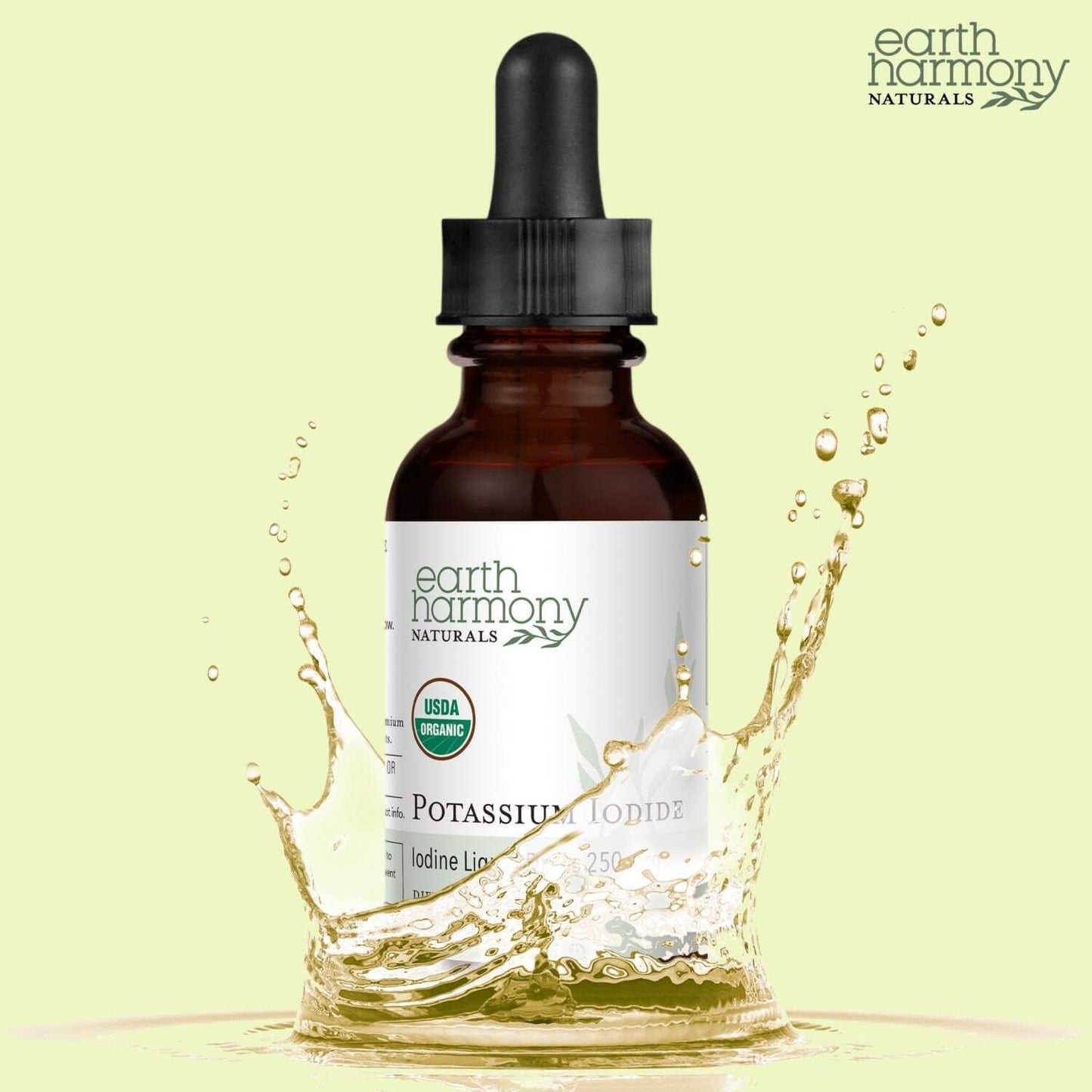 Organic Potassium Iodide Liquid Supplement 250 mcg - 2-Pack (1-Year Supply) - Supports Thyroid Gland, Iodine Levels - USDA Certified - More Bioavailable - 1 Fl Oz