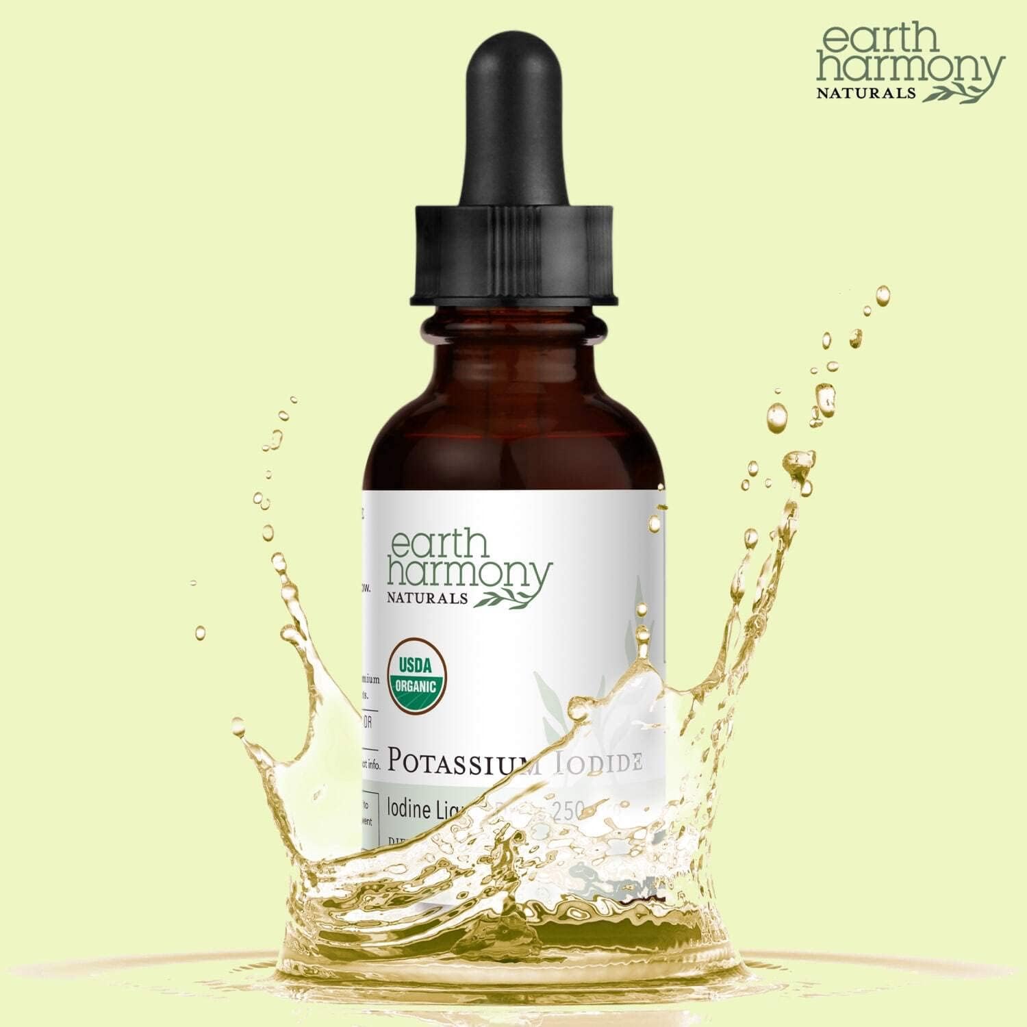 Organic Potassium Iodide Liquid Supplement 250 mcg - 2-Pack (1-Year Supply) - Supports Thyroid Gland, Iodine Levels - USDA Certified - More Bioavailable - 1 Fl Oz