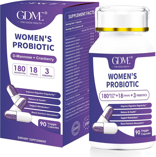 Organic Prebiotic Cranberry Probiotic Supplement for Women's Digestion & Immunity - 180 Billion CFU, 18 Strains - Non-GMO, Gluten-Free, Dairy-Free - 90 Veg Capsules - BoostGo Australia