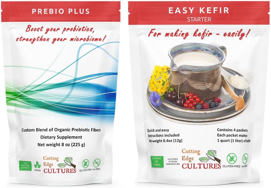 Organic Prebiotic Fiber Powder Blend with Kefir Starter Culture for Gut Health (1 Prebio Plus + 1 Kefir 20g)