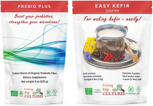 Organic Prebiotic Fiber Powder Blend with Kefir Starter Culture for Gut Health (1 Prebio Plus + 1 Kefir 20g)