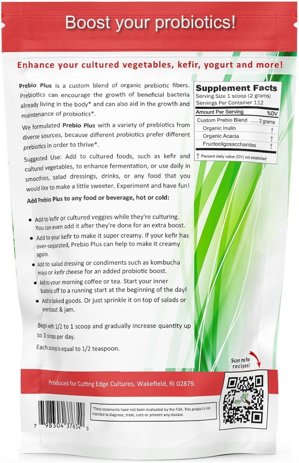 Organic Prebiotic Fiber Powder Blend with Kefir Starter Culture for Gut Health (1 Prebio Plus + 1 Kefir 20g)