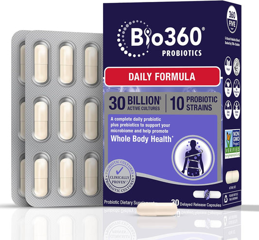 Organic Prebiotic Fiber Probiotic Supplement for Adults, 30 Billion CFU, 10 Strains, Digestive & Immune Health - 30CT