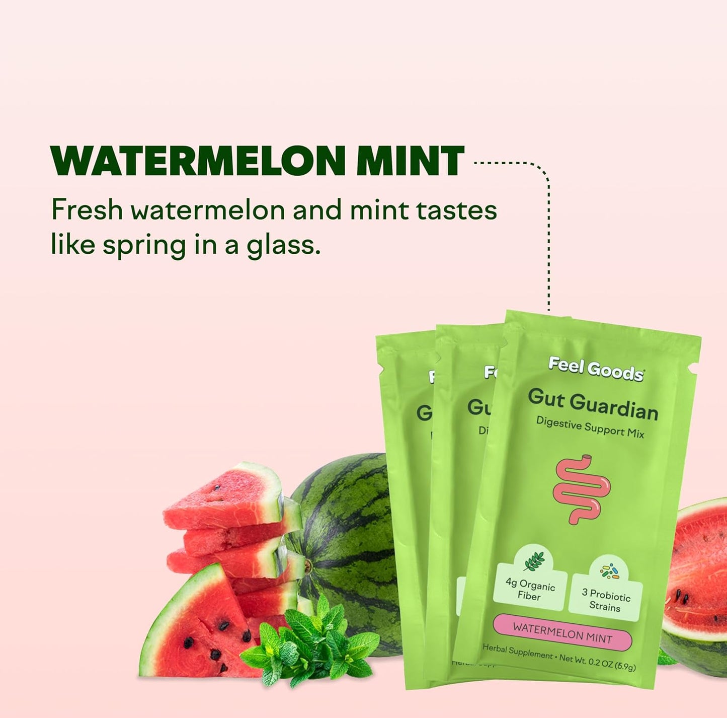 Organic Prebiotic & Probiotic Powder for Gut Health Support, Sugar Free, Non GMO, Vegan - Watermelon Mint Flavor, 15 Count