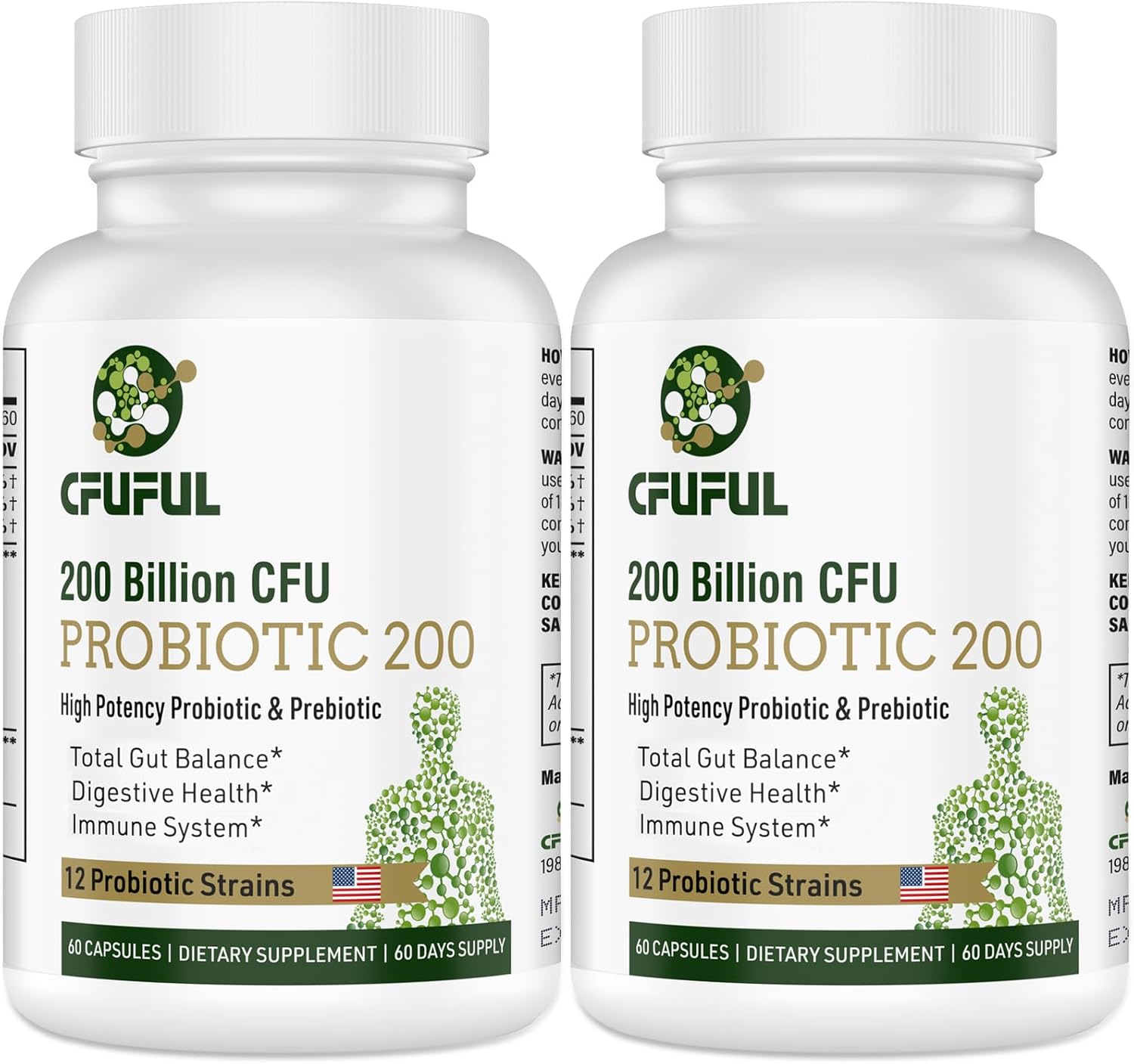 Organic Prebiotic Probiotic Supplement 200 Billion CFU Capsules for Digestive and Gut Health