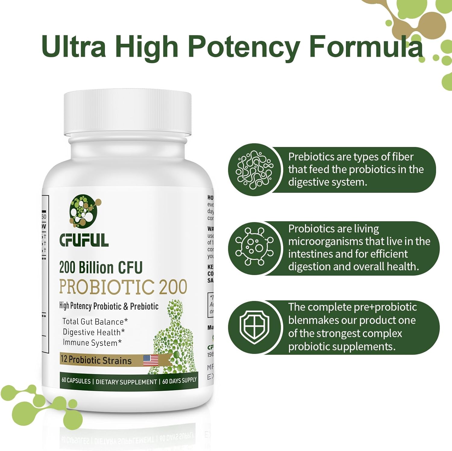 Organic Prebiotic Probiotic Supplement 200 Billion CFU Capsules for Digestive and Gut Health