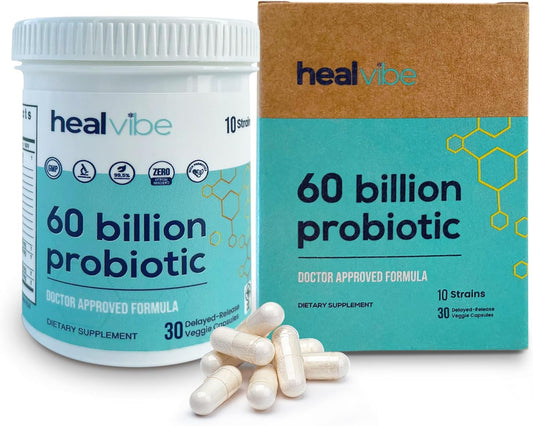 Organic Prebiotics Probiotic Supplement - 60 Billion CFU, 30 Count, 10 Strains, Professional Grade for Women and Men, Sustainable Packaging