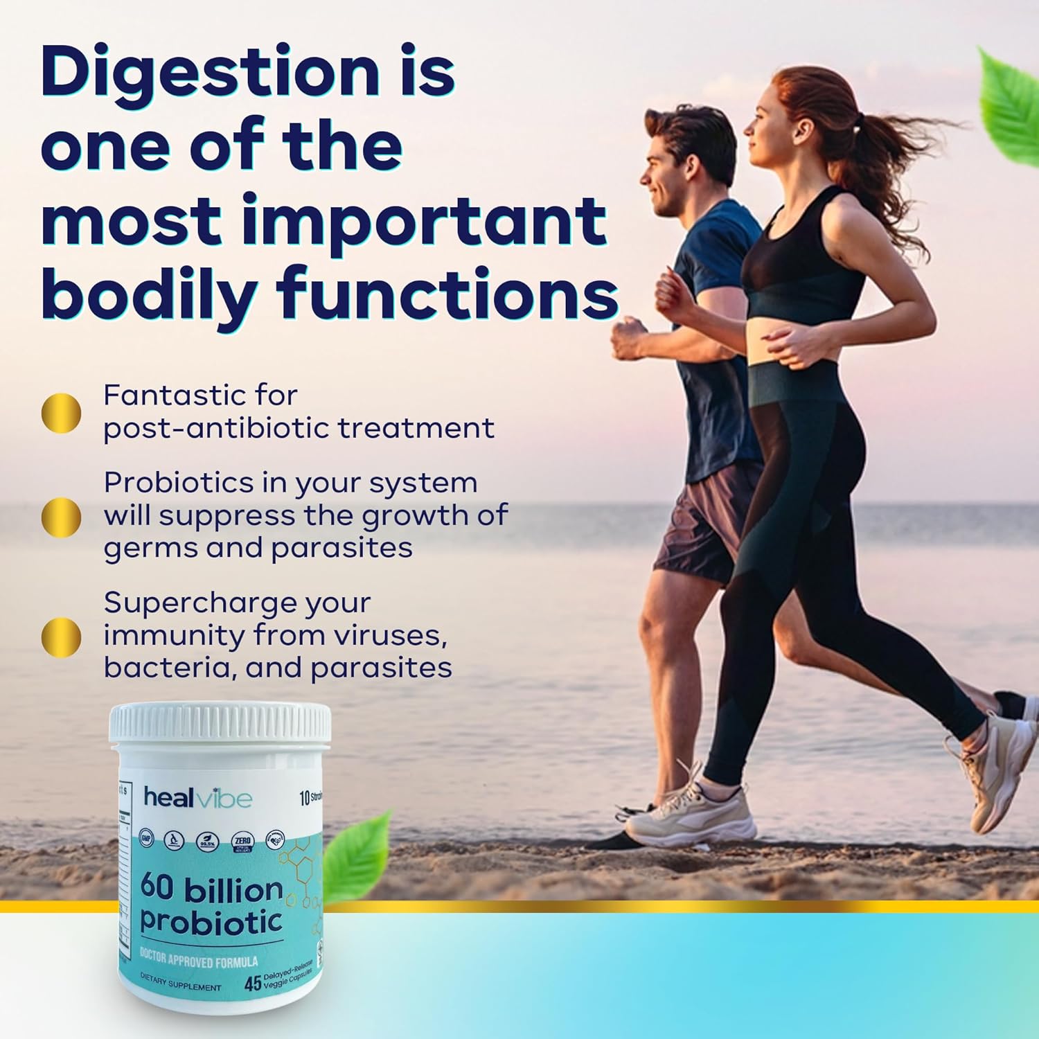 Organic Prebiotics Probiotic Supplement - 60 Billion CFU, 30 Count, 10 Strains, Professional Grade for Women and Men, Sustainable Packaging