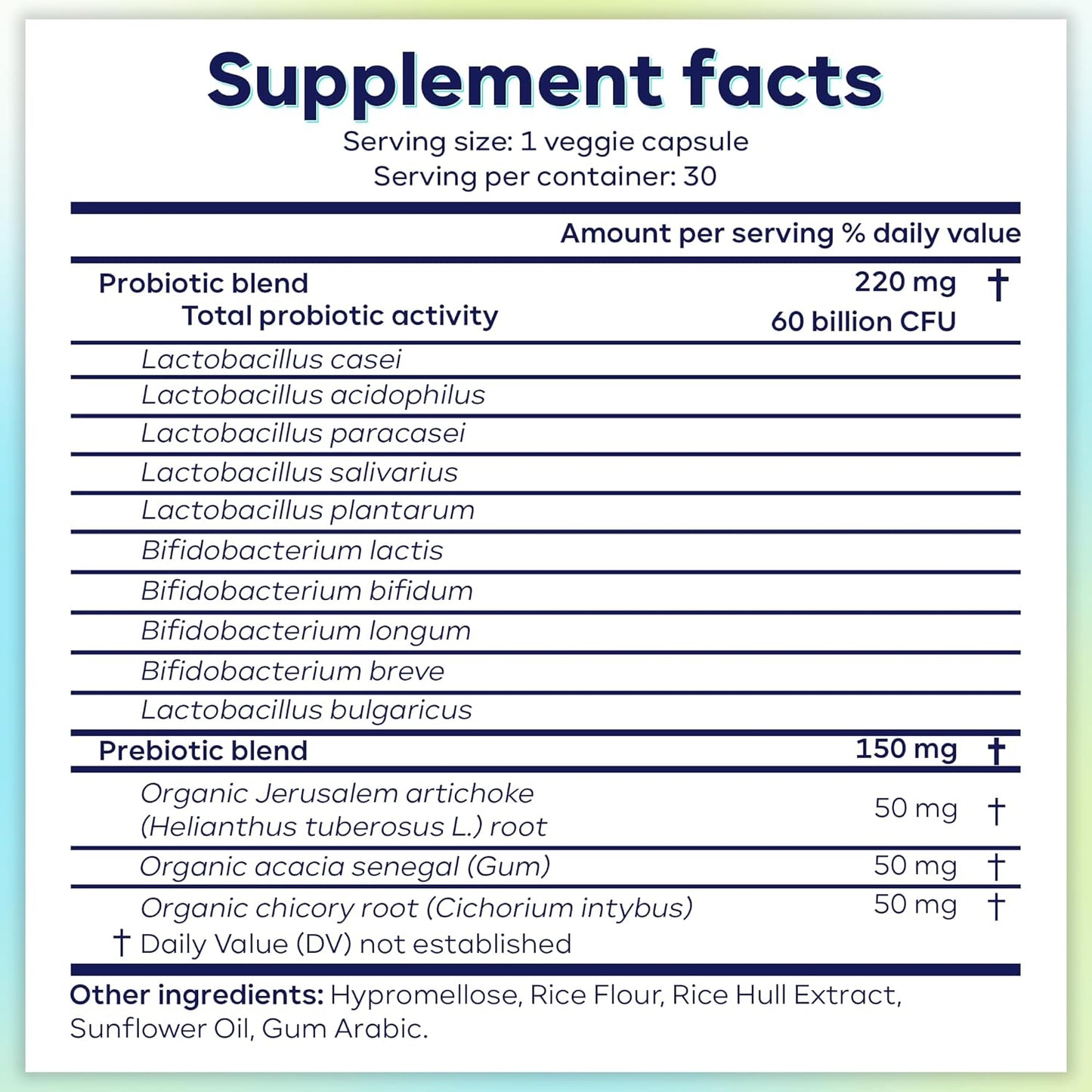 Organic Prebiotics Probiotic Supplement - 60 Billion CFU, 30 Count, 10 Strains, Professional Grade for Women and Men, Sustainable Packaging