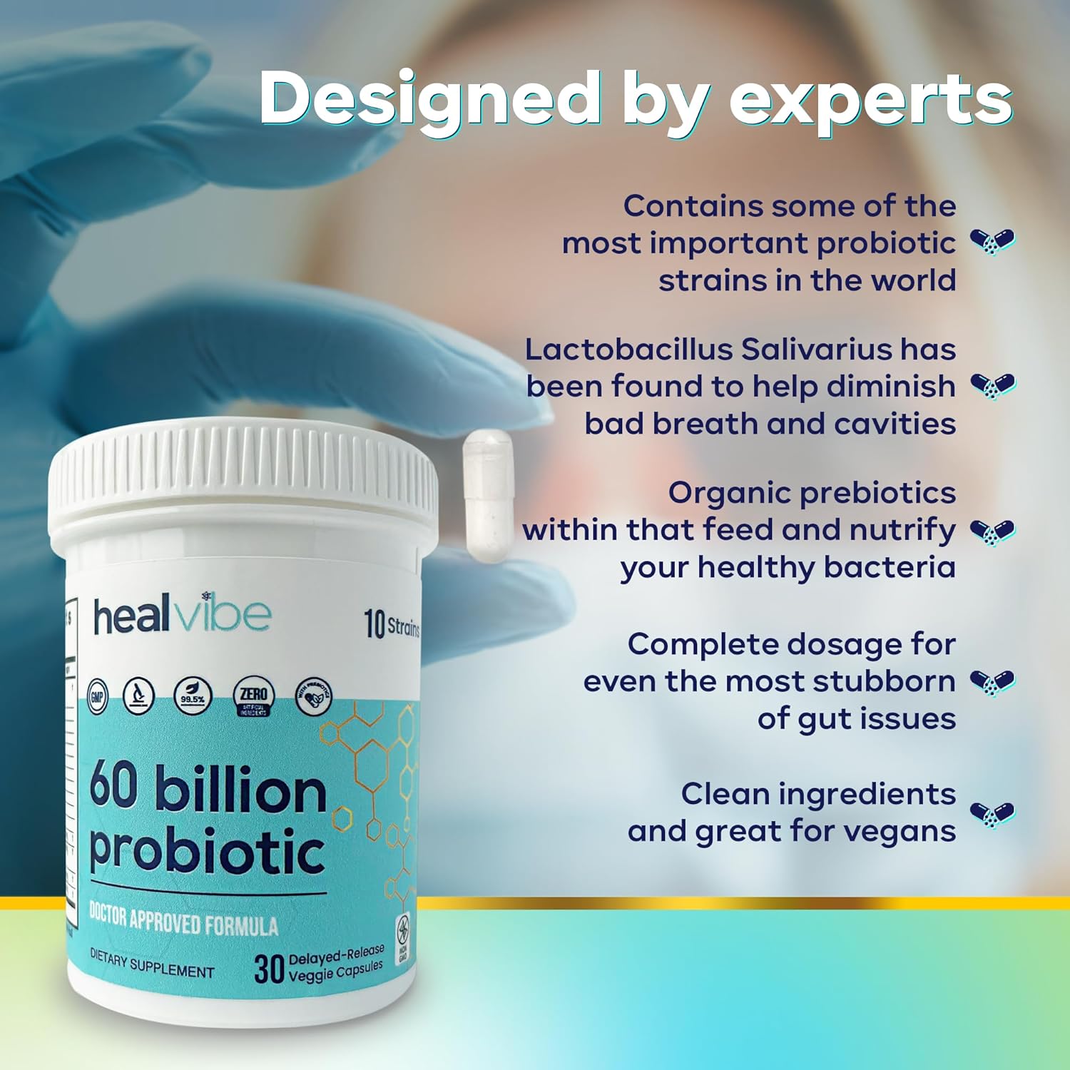 Organic Prebiotics Probiotic Supplement - 60 Billion CFU, 30 Count, 10 Strains, Professional Grade for Women and Men, Sustainable Packaging