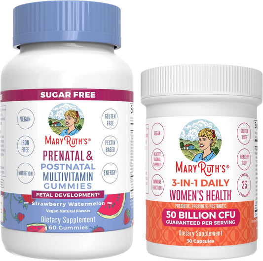 Organic Prenatal Postnatal Multivitamin Gummies & Women's Probiotic Capsules | Clean Label Project Verified | Vegan & Non-GMO | Support Breastfeeding & Gut Health