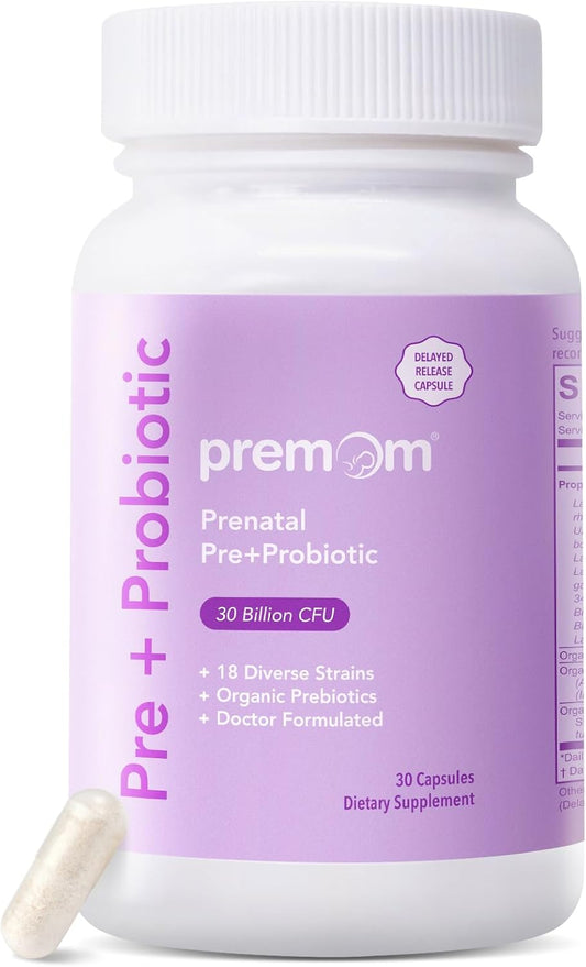 Organic Prenatal Prebiotics & Probiotics for Women - 30 Billion CFU, 18 Strains - Supports Digestive, Gut & Immune Health - Daily Capsules for Mom and Baby