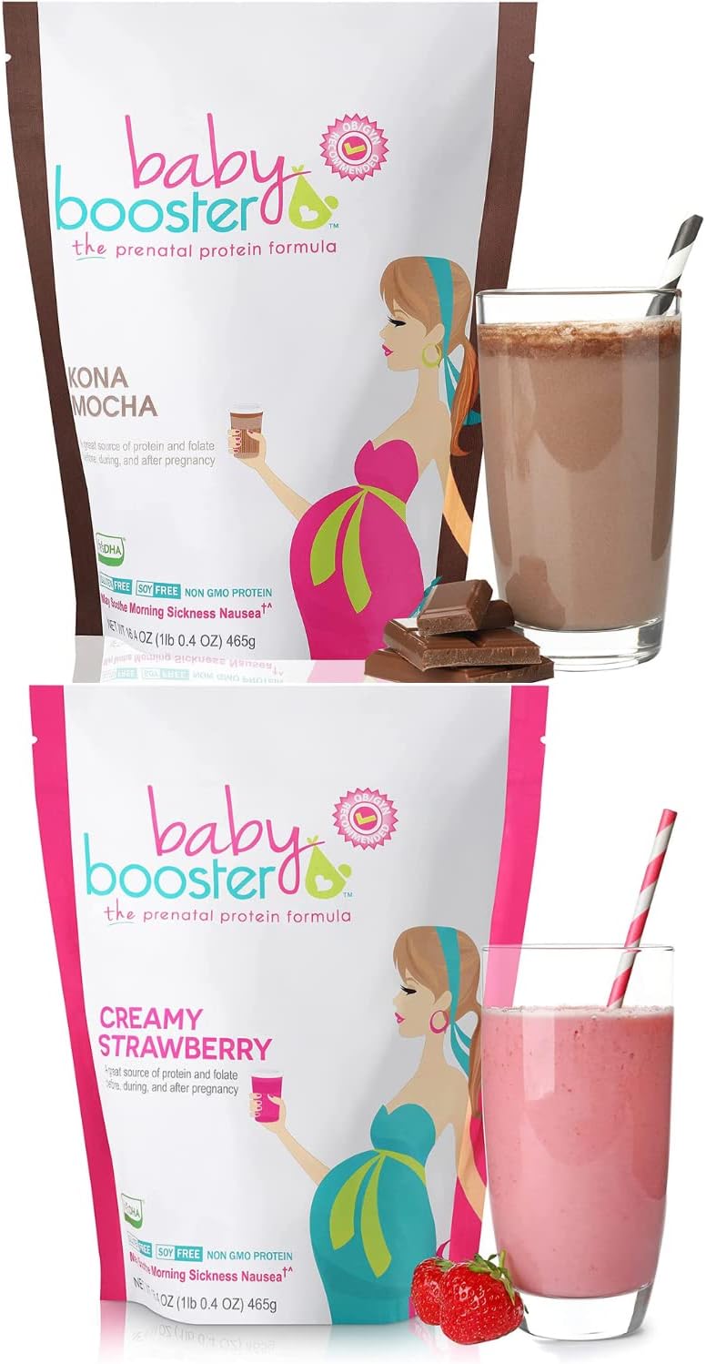 Organic Prenatal Vitamin Shakes in Kona Mocha and Strawberry Flavors for Expecting Mothers