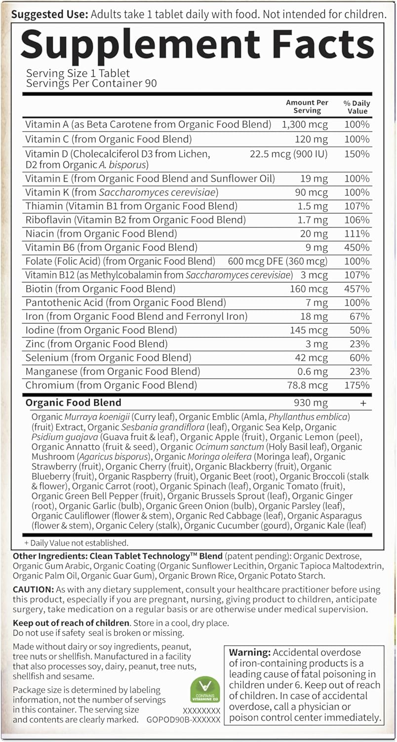 Organic Prenatal Vitamin with Folate for Energy & Healthy Fetal Development, Non-Constipating Iron, Vitamin C, B6, B12, D3 - Non-GMO, Gluten-Free, Vegan - 90 Day Supply by Garden of Life Organics