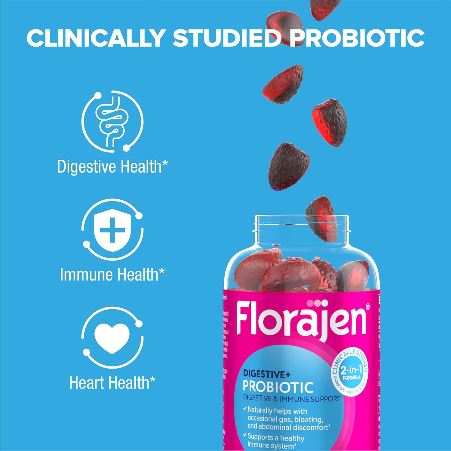 Organic Probiotic Gummies for Gut Health & Immune Support, Women & Men, Constipation Relief - 50 Gummies
