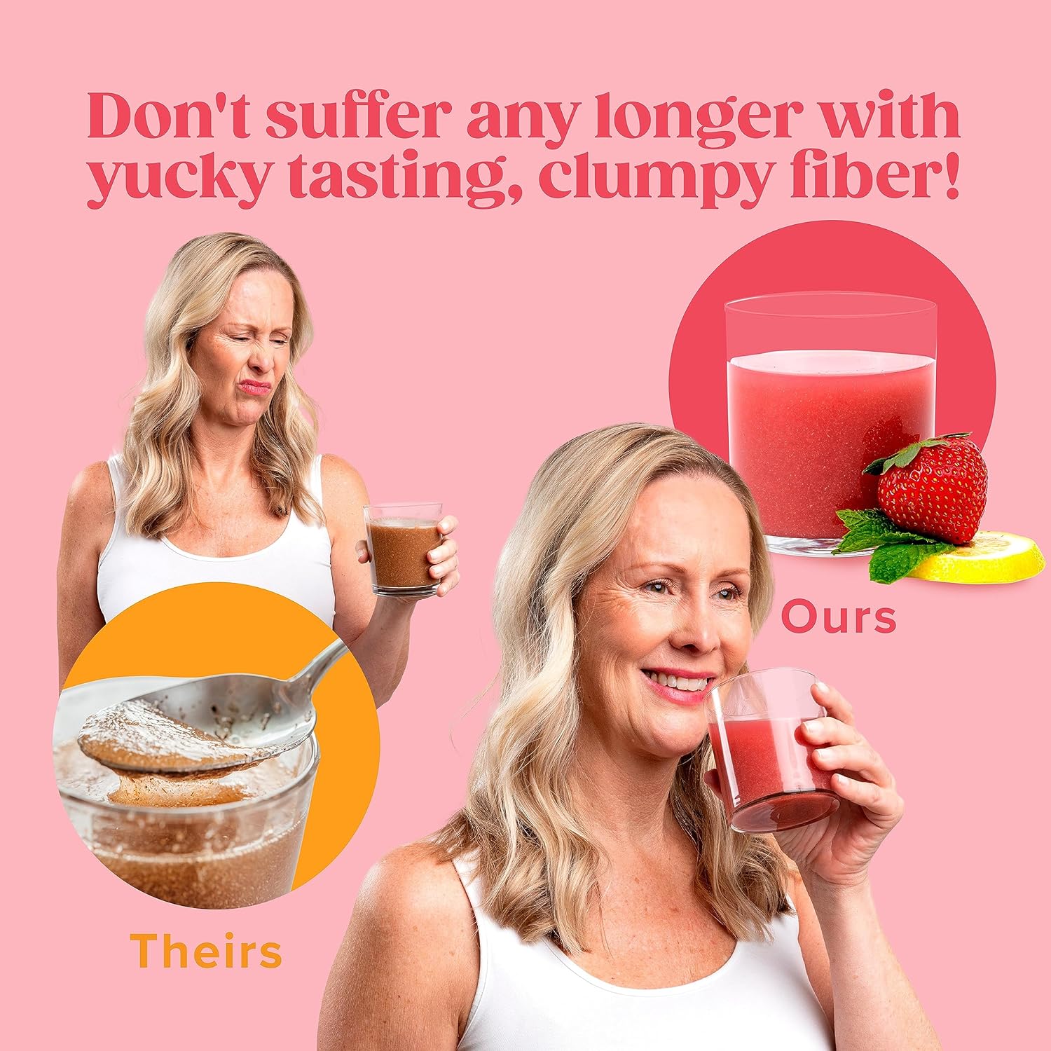 Organic Psyllium Husk Fiber Powder with Agave Inulin & Sunfiber®, Strawberry Lemonade Flavor, Sugar-Free - Prebiotic Vegan Supplement