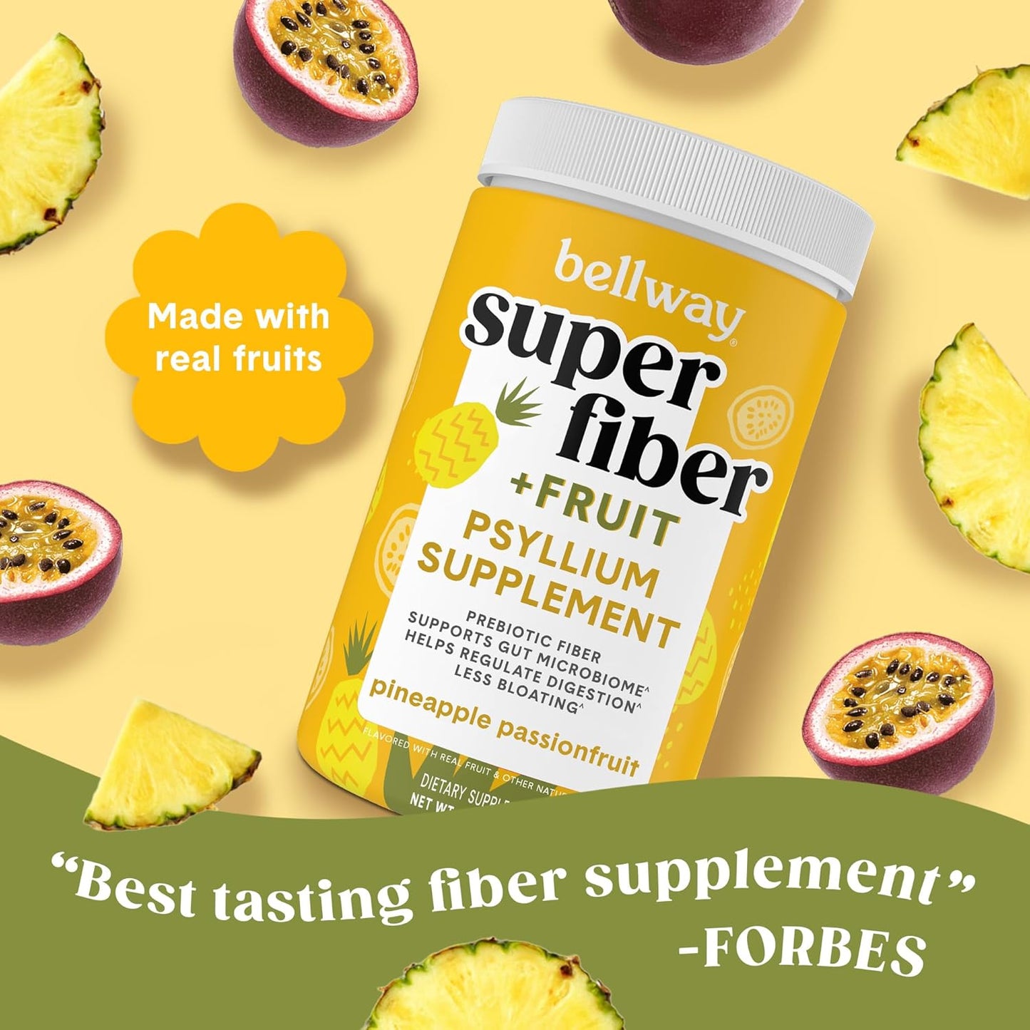 Organic Psyllium Husk Fiber Powder with Fruit Blend (5 Pack) - Plant-Based Supplement for Digestive Health, Regularity & Bloating Relief - Pineapple Passion Fruit Flavor - 250 Servings