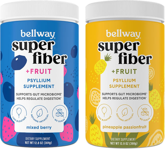 Organic Psyllium Husk Fiber Powder with Fruit for Regularity & Gut Health, Sugar Free, Non-GMO - Mixed Berry & Pineapple Passion Fruit Flavor