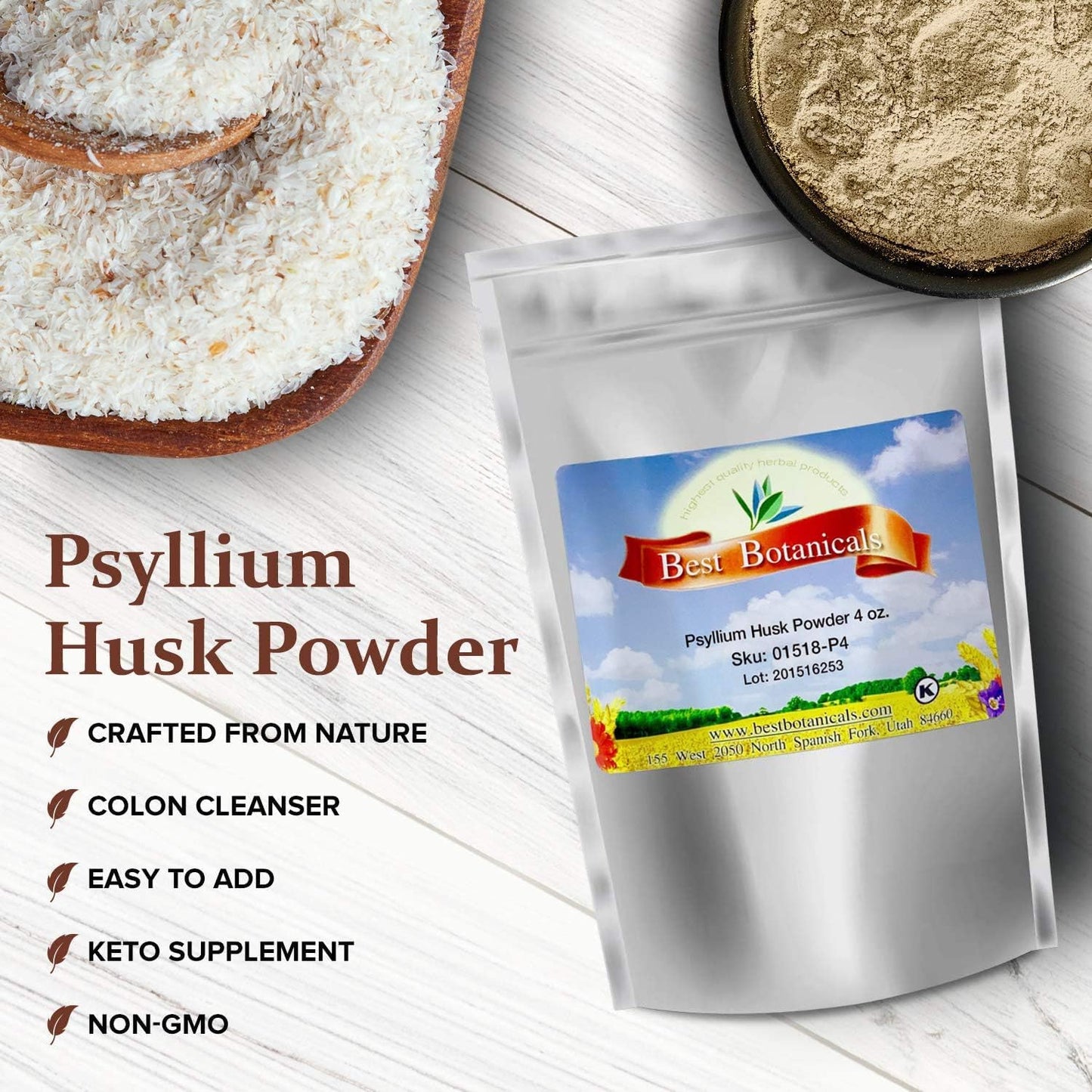 Organic Psyllium Husk Powder - 4 oz - Premium Quality Botanicals for Digestive Health and Regularity