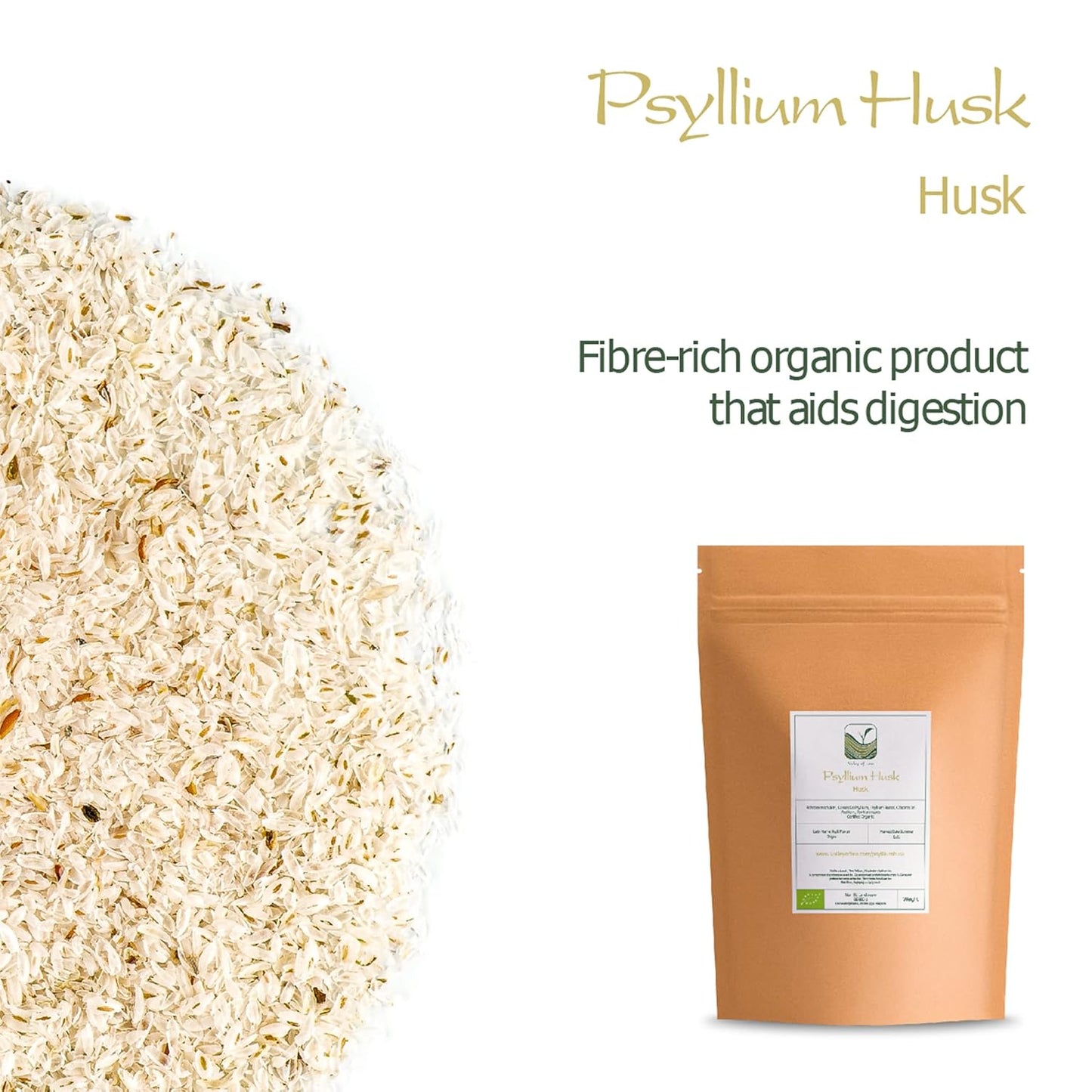 Organic Psyllium Husk Powder from Valley of Tea - High Fiber Supplement for Digestive Health - Pure Psyllium Seed Husk Powder for Improved Gut Health and Regularity