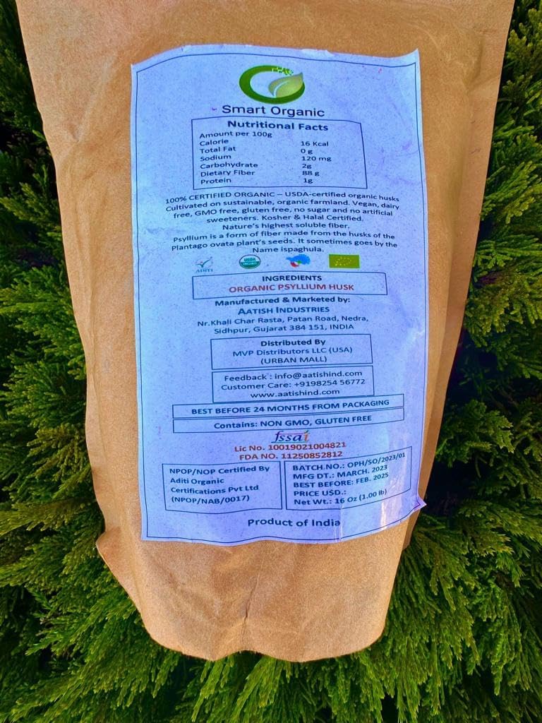 Organic Psyllium Husk: USDA Certified, Keto Friendly, Vegan, Gluten-Free Fiber Source - 16 Ounce