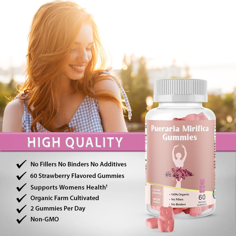 Organic Pueraria Mirifica Gummy Supplement - 60 Veggie Gummies, 10:1 Concentrated Extract for Transgender Health