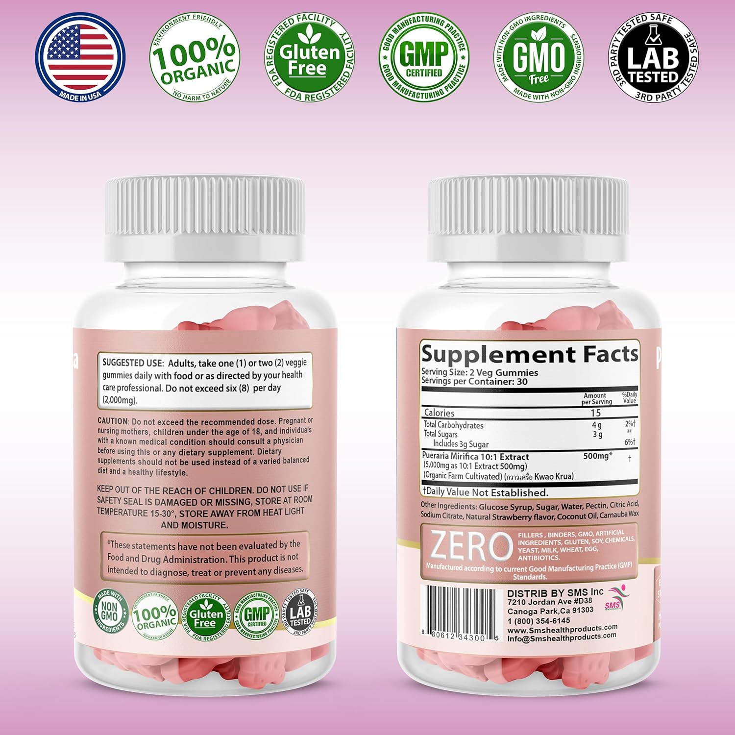 Organic Pueraria Mirifica Gummy Supplement - 60 Veggie Gummies, 10:1 Concentrated Extract for Transgender Health