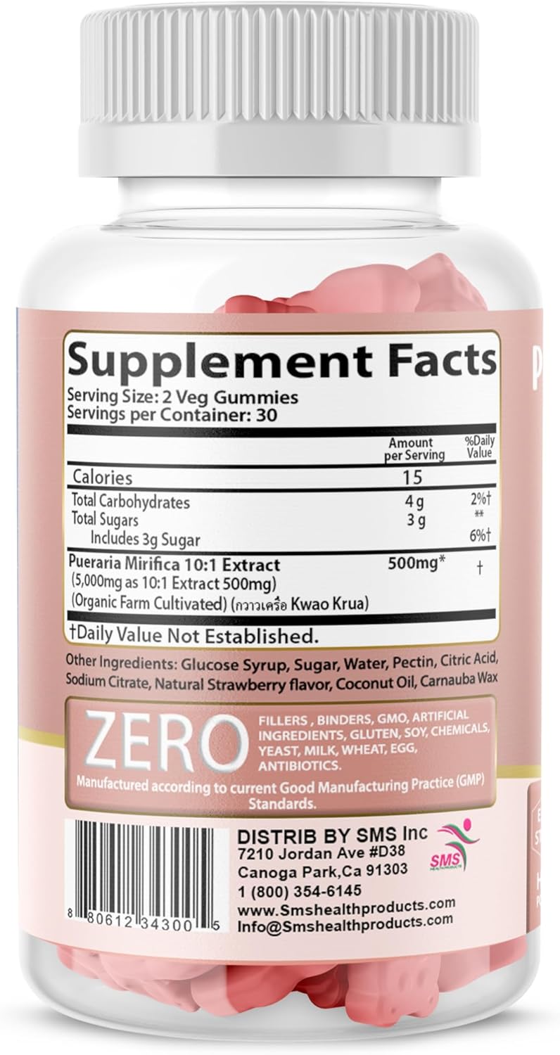 Organic Pueraria Mirifica Gummy Supplement - 60 Veggie Gummies, 10:1 Concentrated Extract for Transgender Health